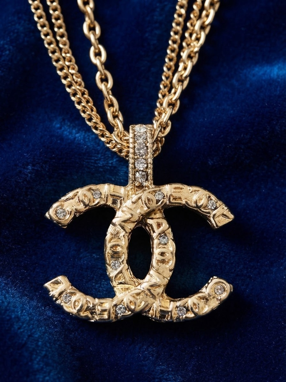Gold Tone Crystal C Pendant Necklace